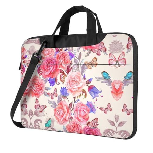 Kaktus Multifunktionale Laptoptasche - Wasserdichte Arbeit Aktentasche Laptop Tasche - Ideal für Damen und Herren, Blume, Rose, Schmetterling, 13 inch von CarXs