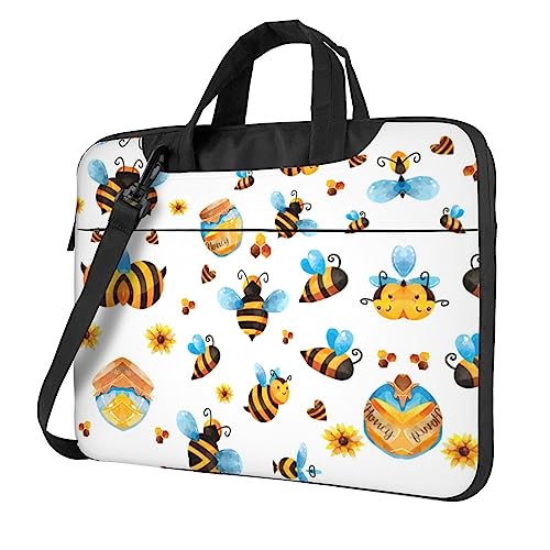 Multifunktionale Laptoptasche mit bunten Blumen und Totenköpfen, wasserdicht, ideal für Damen und Herren, Cartoon-Bienenmuster, 14 inch von CarXs