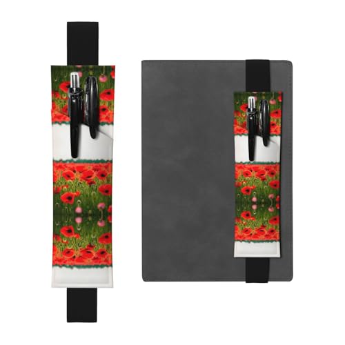 Rote Augen Baum Frösche verstellbarer Leder-Stifthalter Lesezeichen – abnehmbare Hülle für Tagebücher und manuelle Planer, Mohnblumen, lebendige Blütenblätter., Einheitsgröße von CarXs