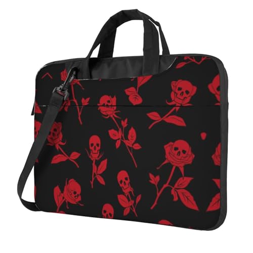 Shining Overlook Multifunktionale Laptoptasche - Wasserdichte Arbeit Aktentasche Laptop Tasche - Ideal für Damen und Herren, Totenkopf Rose, 14 inch von CarXs