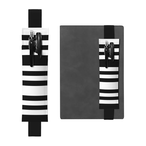 Vielseitiger verstellbarer Stifthalter aus Leder, gestreift, perfektes elastisches Band, Tagebuch-Hülle, Schwarz / Weiß von CarXs