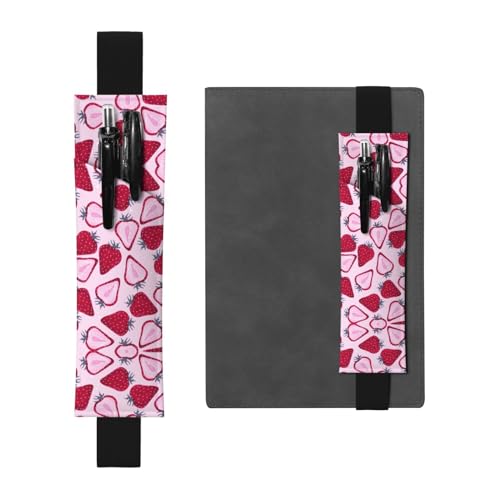 Vielseitiger verstellbarer Stifthalter aus Leder mit Erdbeermuster, perfektes Gummiband für Tagebücher, Tasche von CarXs