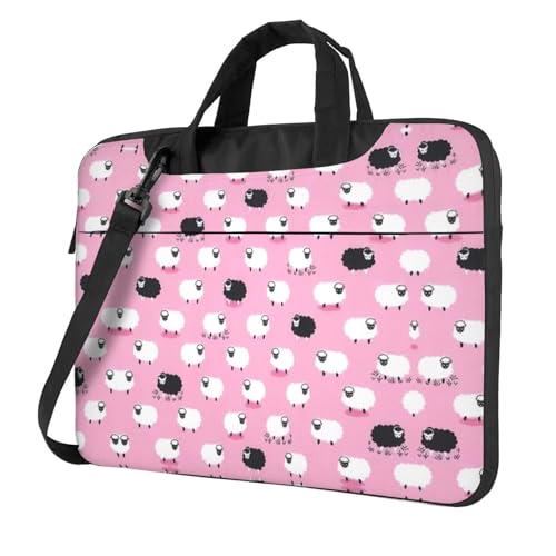 Zickzack-Streifen Multifunktionale Laptoptasche - Wasserdichte Arbeit Aktentasche Laptop Tasche - Ideal für Damen und Herren, Weißes Schaf auf rosa Hintergrund, 13 inch von CarXs