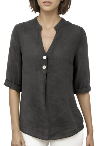 Cara Mia Bluse Damen Sommer Leinenbluse Kurzarm V-Ausschnitt viele Farben 38-44 Mehrfarbig anthrazit L/XL von Cara Mia