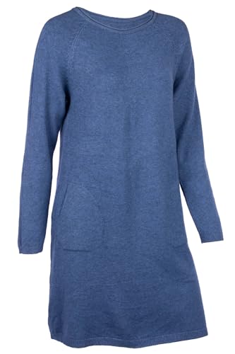 Cara Mia Elegantes Strickkleid aus Viskose Langarm Rundhals 40-44 one Size Jeansblau von Cara Mia