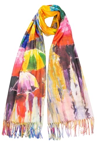 Cara Mia Leichter Schal Damen Viskose Bunt Frühling Weich Baumwolle XXL Künstler-Motiv Motiv 036 von Cara Mia