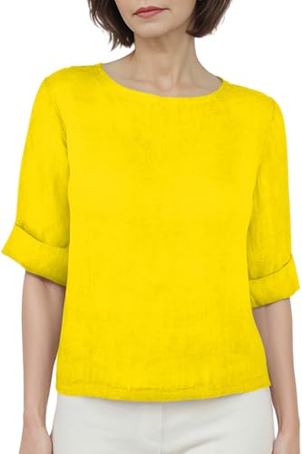 Cara Mia Leinenbluse mit Rundhals und Knöpfe hinten viele Farben 36-42 Zitrone S/M von Cara Mia