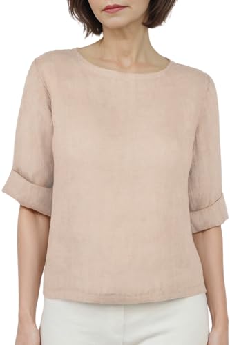 Cara Mia Leinenbluse mit Rundhals und Knöpfe hinten viele Farben 36-42 beige S/M von Cara Mia