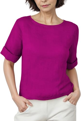 Cara Mia Leinenbluse mit Rundhals und Knöpfe hinten viele Farben 36-42 cyclam S/M von Cara Mia