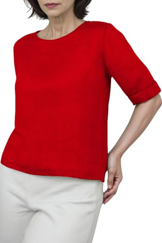 Cara Mia Leinenbluse mit Rundhals und Knöpfe hinten viele Farben 36-42 rot L/XL von Cara Mia