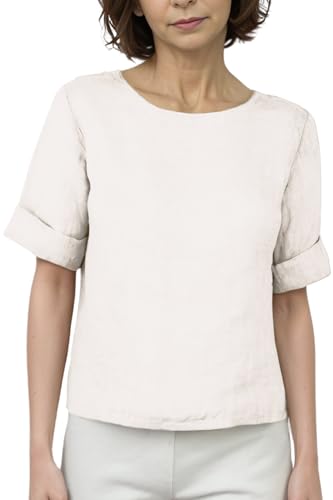 Cara Mia Leinenbluse mit Rundhals und Knöpfe hinten viele Farben 36-42 weiß L/XL von Cara Mia