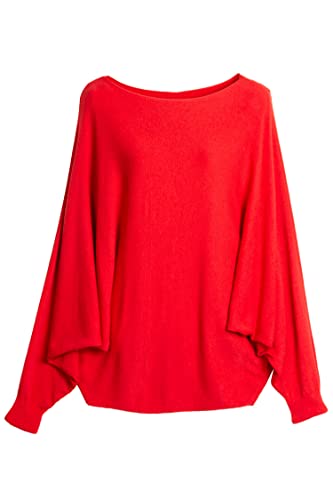 Pullover für Damen mit Fledermaus-Ärmeln Viskose Viele Farben One Size 38-42 rot-orange von Cara Mia