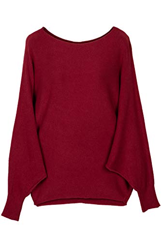 Cara Mia Pullover für Damen mit Fledermaus-Ärmeln Viskose Viele Farben One Size 38-42 weinrot von Cara Mia