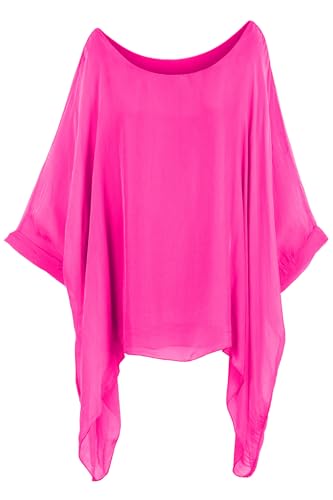 Cara Mia Seidentunika Damen Made in Italy lang Fledermaus-Ärmel viele Farben 38-44 Fuchsia von Cara Mia