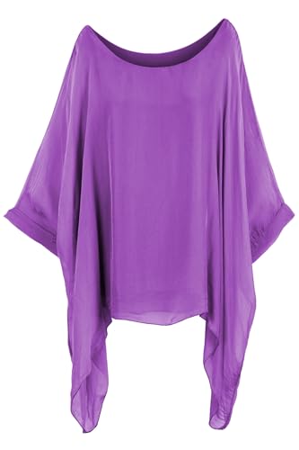 Cara Mia Seidentunika Damen Made in Italy lang Fledermaus-Ärmel viele Farben 38-44 Lavendel von Cara Mia