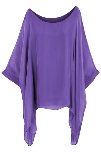 Cara Mia Seidentunika Damen Made in Italy lang Fledermaus-Ärmel viele Farben 38-44 violett von Cara Mia