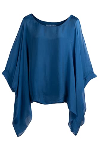 Cara Mia Seidentunika für Damen Made in Italy Fledermaus-Ärmel Petrol 38 40 42 44 von Cara Mia