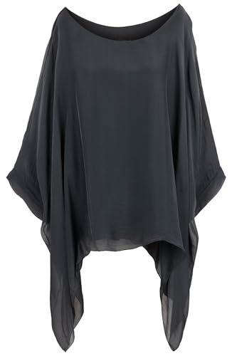 Cara Mia Seidentunika für Damen Made in Italy lang Fledermaus-Ärmel Anthra 38 40 42 44 von Cara Mia