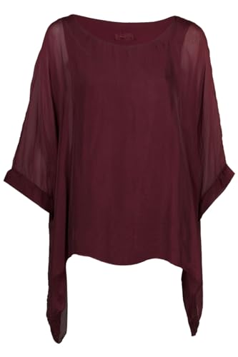 Cara Mia Seidentunika für Damen Made in Italy lang Fledermaus-Ärmel Bordeaux 38 40 42 44 von Cara Mia