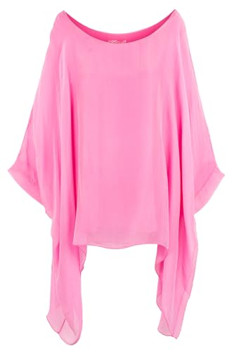 Cara Mia Seidentunika für Damen Made in Italy lang Fledermaus-Ärmel Pink 38 40 42 von Cara Mia