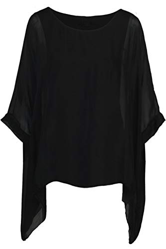 Cara Mia Seidentunika für Damen Made in Italy lang Fledermaus-Ärmel Schwarz 38 40 42 44 von Cara Mia