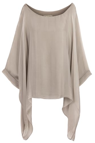 Cara Mia Seidentunika für Damen Made in Italy lang Fledermaus-Ärmel Taupe 38 40 42 44 von Cara Mia