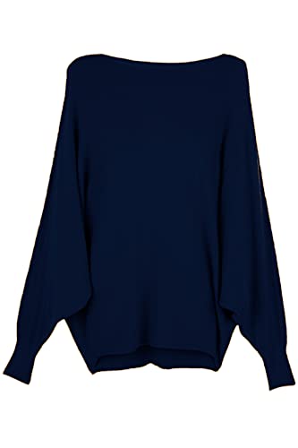 Cara Mia Strick-Pullover für Damen mit Fledermaus-Ärmeln Viskose Dunkel-Blau 38 40 42 von Cara Mia