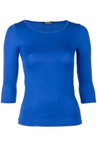 Muse Shirt für Damen mit 3/4 Arm und Rundhals Baumwolle Stretch Royal Blau von Cara Mia