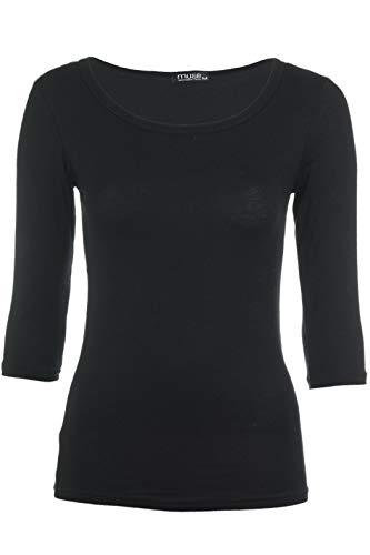 Muse Shirt für Damen mit 3/4 Arm und Rundhals Baumwolle Stretch Schwarz von Cara Mia