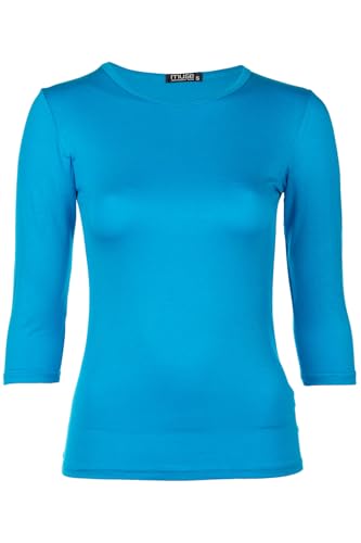 Muse Shirt für Damen mit 3/4 Arm und Rundhals Baumwolle Stretch Türkis von Cara Mia