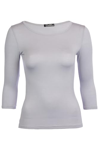 Muse Shirt für Damen mit 3/4 Arm und Rundhals Baumwolle Stretch viele Farben hellgrau M von Cara Mia