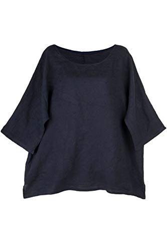 Shirt Oberteil Halbarm Edel Damen Leinen Blau Made in Italy 38 40 42 von Cara Mia