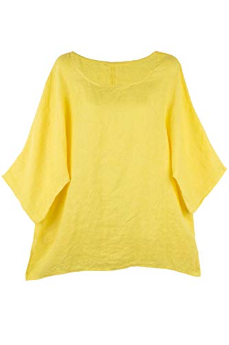 Shirt Oberteil Halbarm Edel Damen Leinen Gelb Made in Italy 38 40 42 von Cara Mia