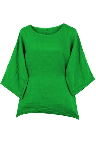 Shirt Oberteil Halbarm Edel Damen Leinen One Size 40-44 apfelgrün2 von Cara Mia