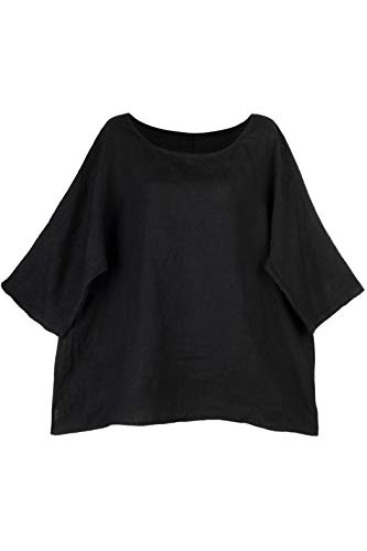 Shirt Oberteil Halbarm Edel Damen Leinen Schwarz Made in Italy 38 40 42 von Cara Mia