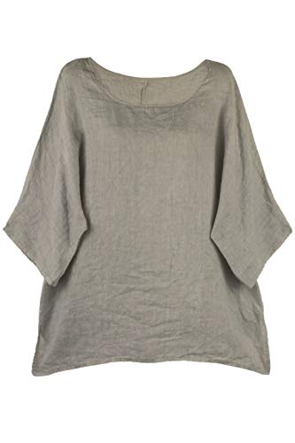 Shirt Oberteil Halbarm Edel Damen Leinen Taupe Made in Italy 40 42 44 von Cara Mia