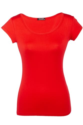 Shirt für Damen Kurzarm und Rundhals Baumwolle Stretch viele Farben 34-38 rot S von Cara Mia