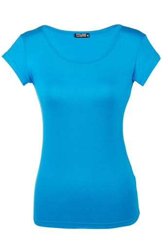 Shirt für Damen Kurzarm und Rundhals Baumwolle Stretch viele Farben 34-38 türkis M von Cara Mia