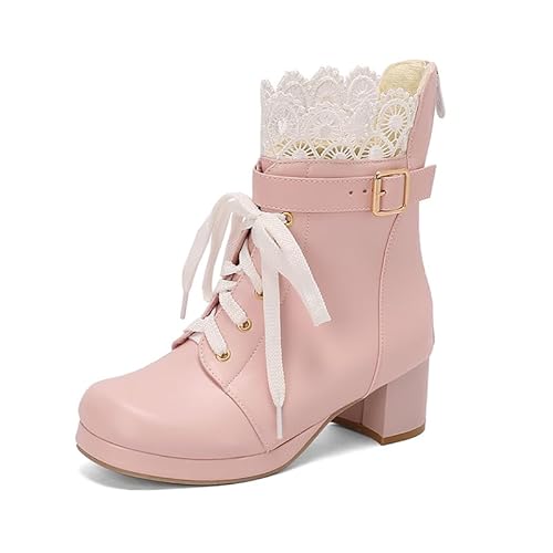 Caradise Damen Goth Plateau-Stiefel, klobiger Absatz, Spitze, Schnalle, Stiefeletten, Reißverschluss, Lolita, Cosplay, Punk, Pink-1, 37 EU Caradise Damen Goth Plateau-Stiefel, klobiger Absatz, Spitze, Schnalle, Stiefeletten, Reißverschluss, Lolita, Cosplay, Punk, Pink-1, 37 EU von Caradise