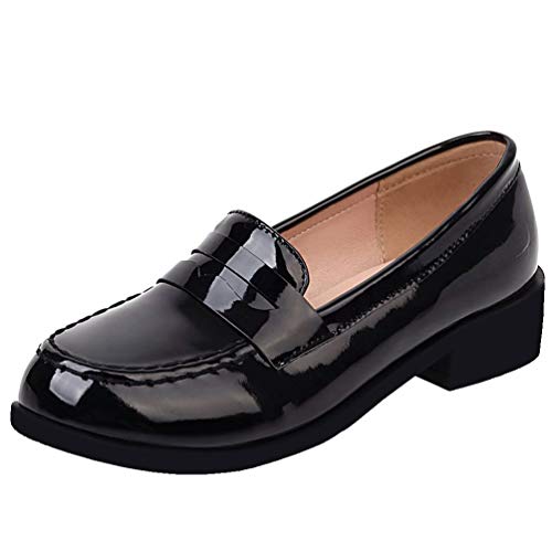 Caradise Damen Lackleder Loafers Blockabsatz Slip On Freizeitschuhe, schwarz, 38 EU von Caradise