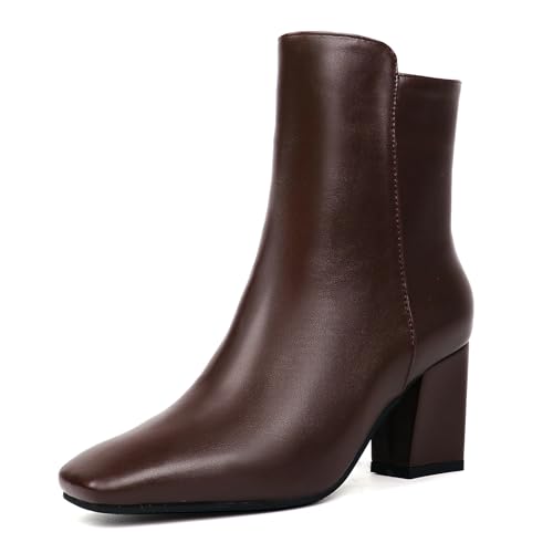 Caradise Damen-Stiefeletten mit hohem Absatz und Reißverschluss und quadratischer Zehenpartie, Dunkelbraun, 38.5 EU Caradise Damen-Stiefeletten mit hohem Absatz und Reißverschluss und quadratischer Zehenpartie, Dunkelbraun, 38.5 EU von Caradise