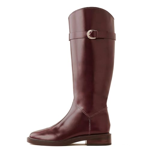 Caradise Kniehohe Stiefel für Damen, runder Zehenbereich, niedriger Absatz, flach, hoher Stiefel, seitlicher Reißverschluss, Herbst, Winter, Reitstiefel für Damen, Burgunder, 39.5 EU Caradise Kniehohe Stiefel für Damen, runder Zehenbereich, niedriger Absatz, flach, hoher Stiefel, seitlicher Reißverschluss, Herbst, Winter, Reitstiefel für Damen, Burgunder, 39.5 EU von Caradise