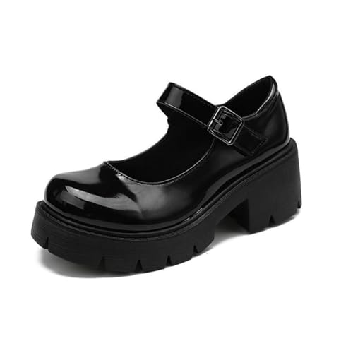 Caradise Mary Jane Damen Plateauschuhe Lackleder Uniform Kleid Schuhe, Schwarz-Patent, Stil 2, 39 EU von Caradise