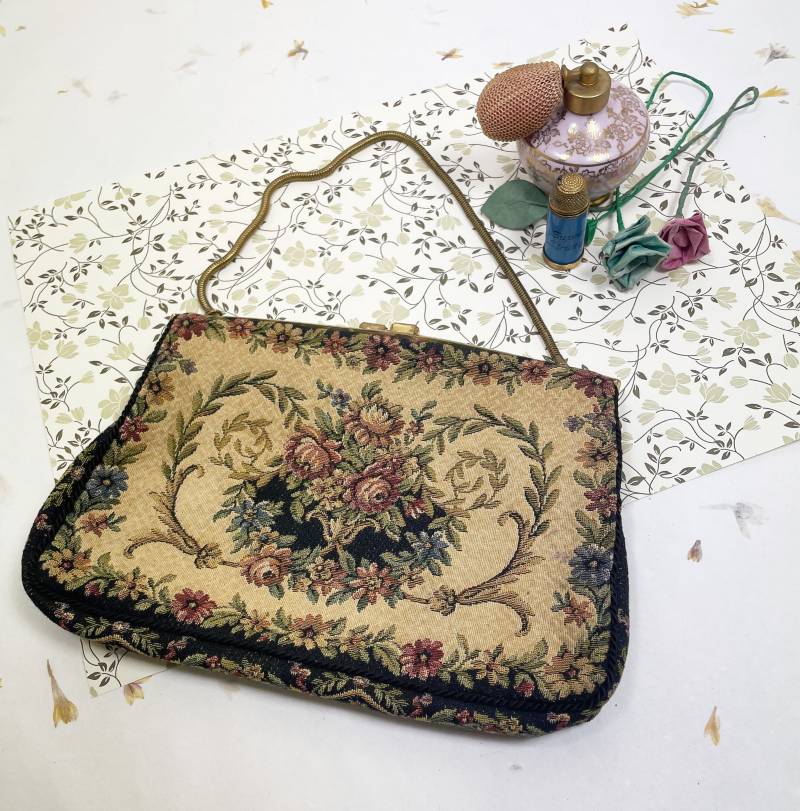 Gewebter Stoff Feine Blumen Auf Hellem Tasche Vintage #10 von Carakess