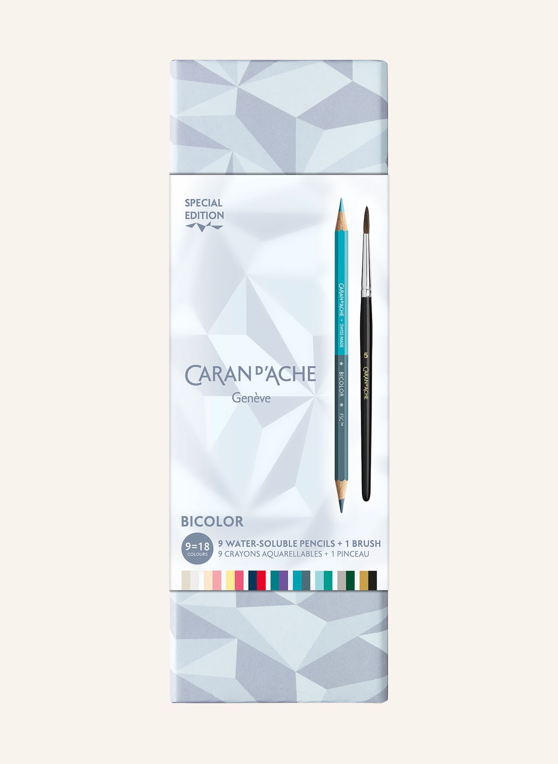 Caran D'ache Set Alpine Frost: Neun Zweifarbige Farbstifte Und Ein Pinsel blau von Caran d'Ache