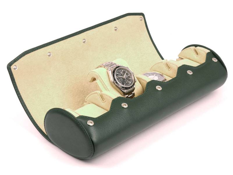 Leder Uhrenrolle Für 4 Uhren - Reise & Aufbewahrung Uhrenbox Mit Standfunktion Aus Glattleder Männer Geschenk Farbe Grün von Carapaz