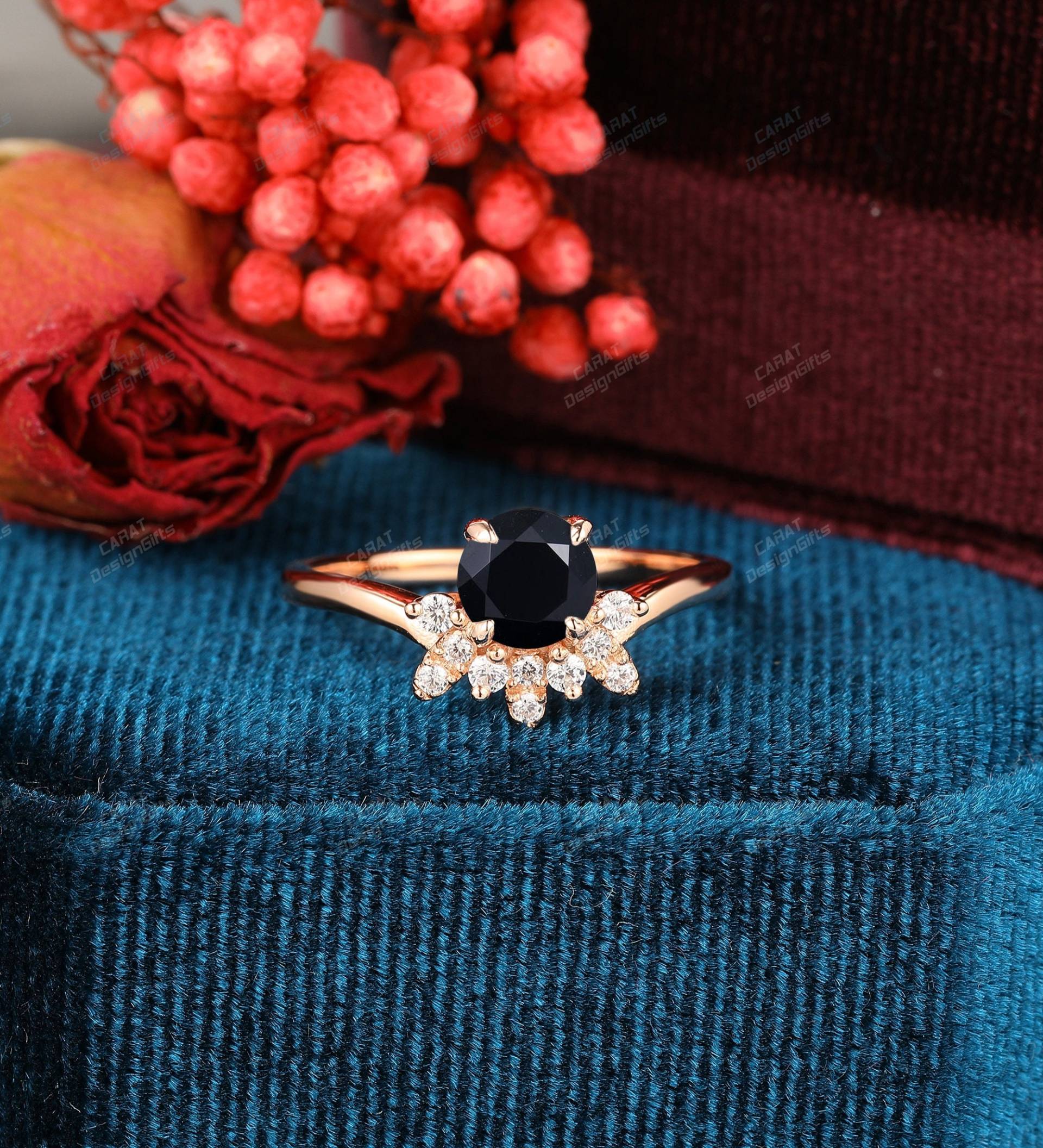 Benutzerdefinierte Ring, 6mm Rundschliff Onyx Verlobungsring, Vintage Schwarzer Edelstein Zarte Ehering, Ring Für Mädchen, Handgemachte von CaratDesignGifts