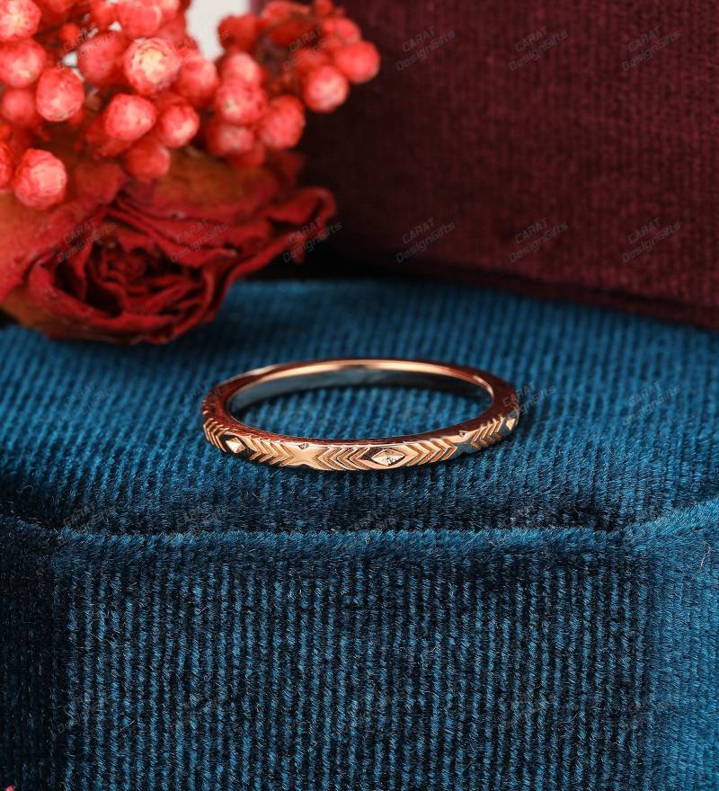 Einfacher Ehering, Rose Gold Schlichter Band Ring, Antiker Stapel Passender Einzigartiger Versprechen Brautring Für Frauen, 10K/14K/18K Ring von CaratDesignGifts