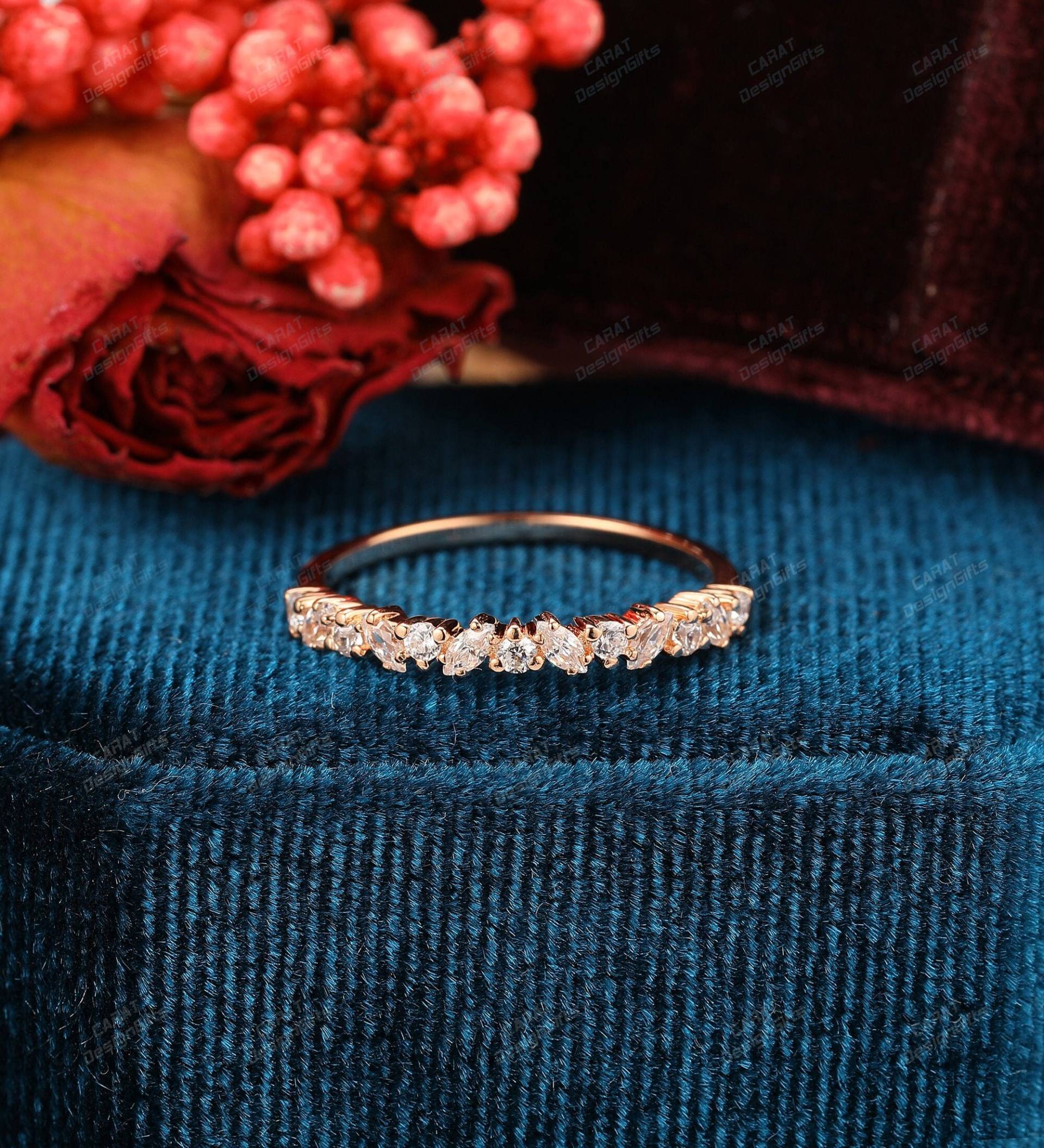 Halbe Ewigkeit Hochzeitsband, Stapelring Passender Ring, Doppelter Ring Zur Hochzeit, Verlobungsring, Roségoldring von CaratDesignGifts