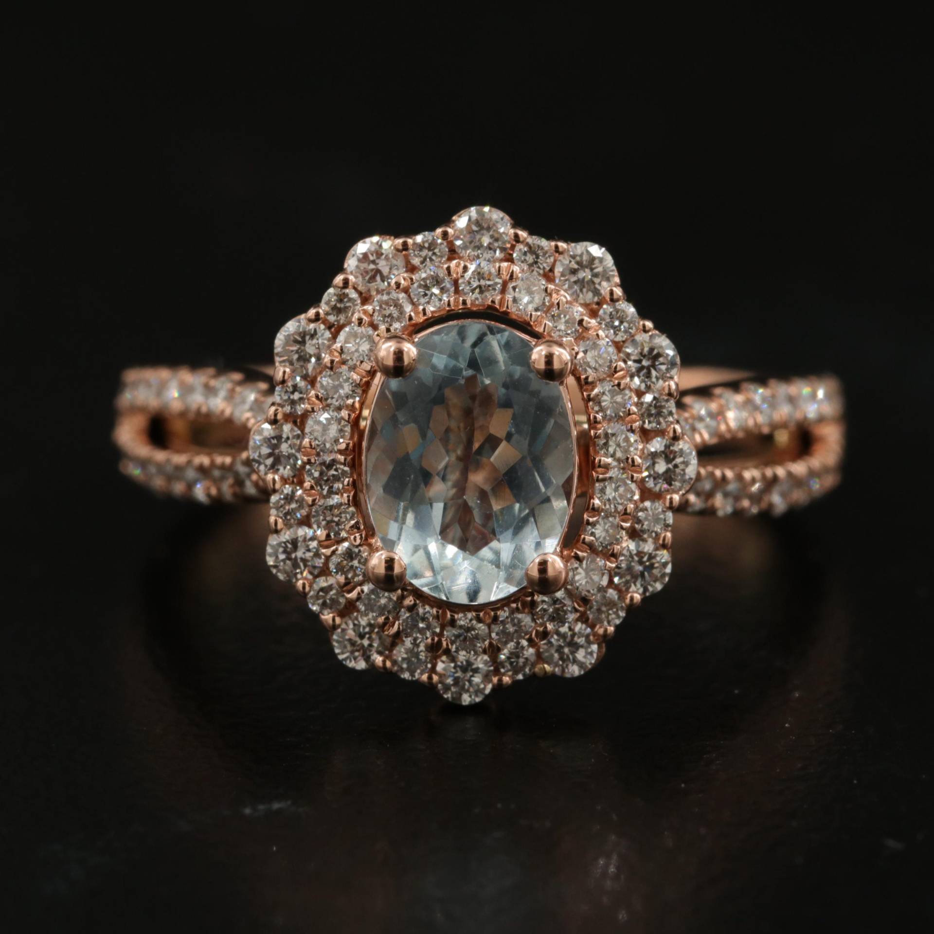 14K Rosegold Oval Geschliffener Aquamarin Ring, Natürlicher Verlobungsring, Ehering Kristall Moissanit Verlobung von CaratDrive